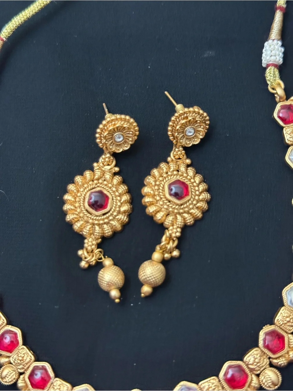 Indian Traditional Gold plated heritage necklace wait earrings